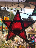 Lámpara Estrella Colgante con Portavelas de Cristal de Colores