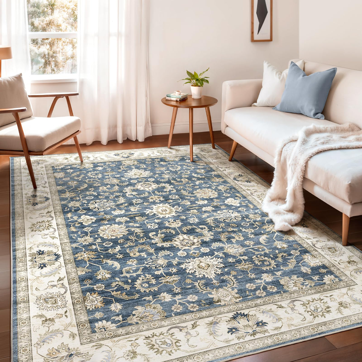 Alfombra de Salón Boho Vintage Lavable a Máquina – 5x7 Antideslizante