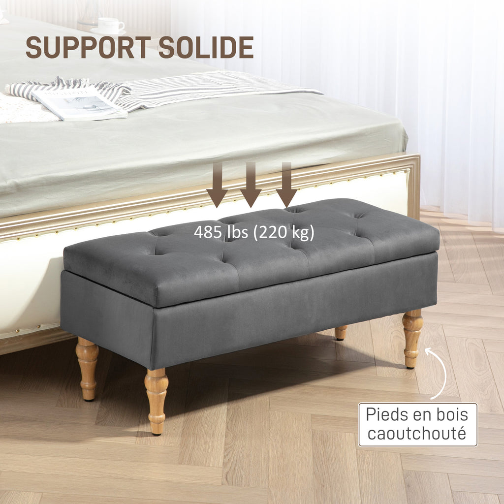 Banco con almacenaje de terciopelo gris oscuro · 102 cm