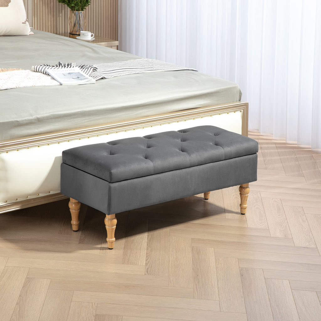 Banco con almacenaje de terciopelo gris oscuro · 102 cm