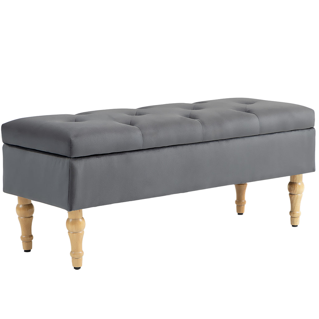 Banco con almacenaje de terciopelo gris oscuro · 102 cm