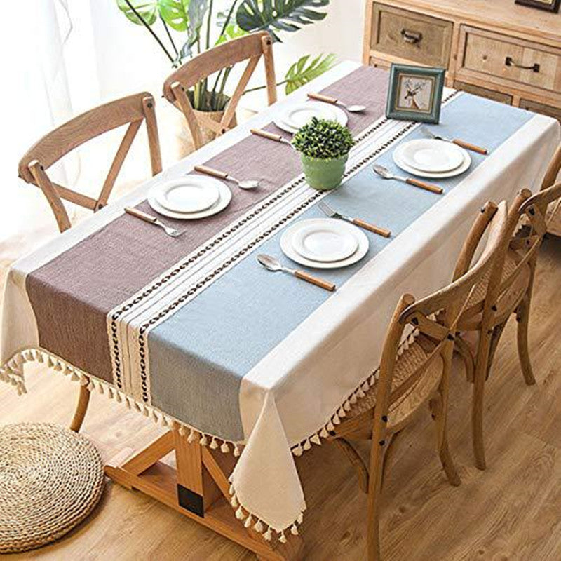 Nordic Geometric Tablecloth – Waterproof Jacquard with Tassels