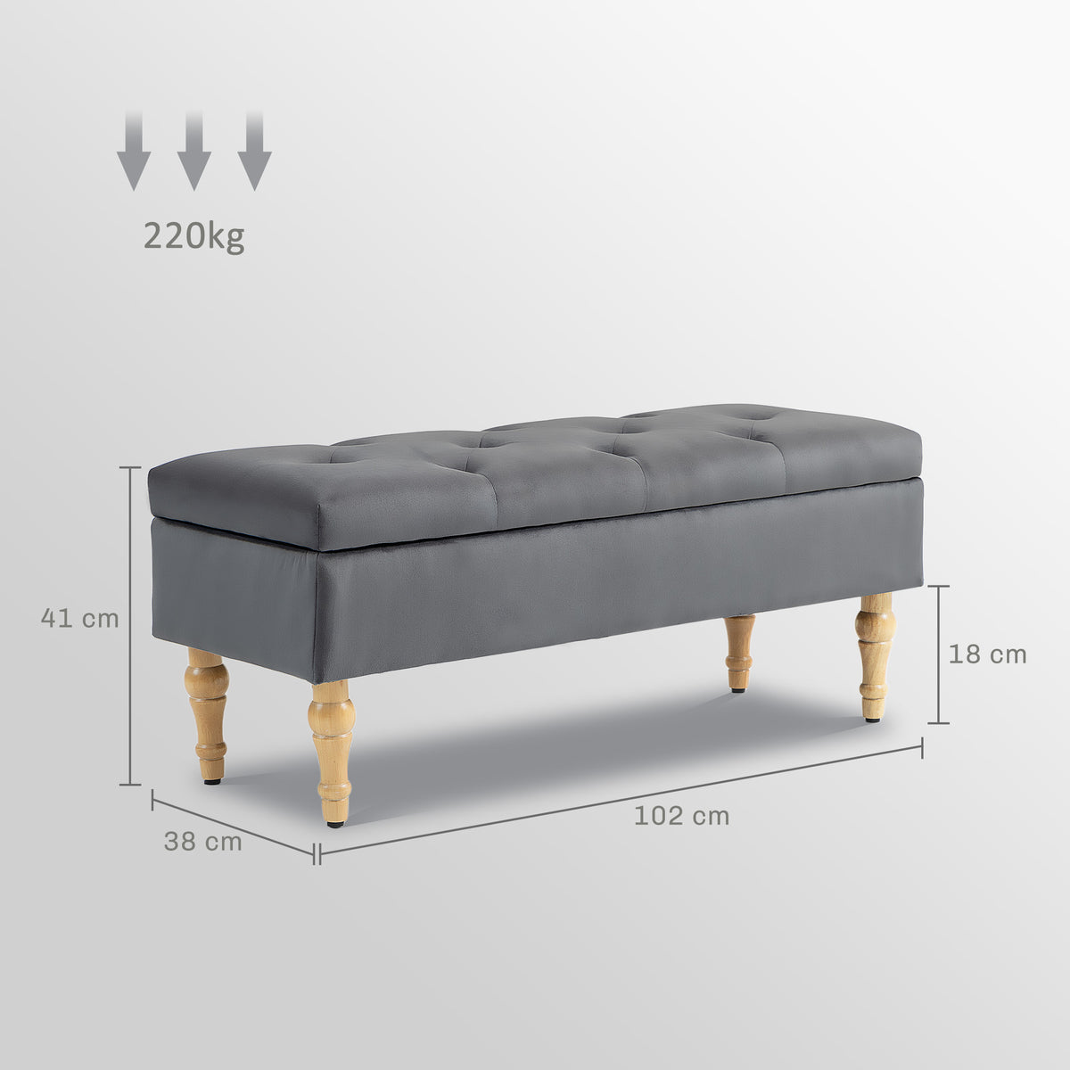 Banco con almacenaje de terciopelo gris oscuro · 102 cm