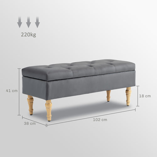 Banco con almacenaje de terciopelo gris oscuro · 102 cm